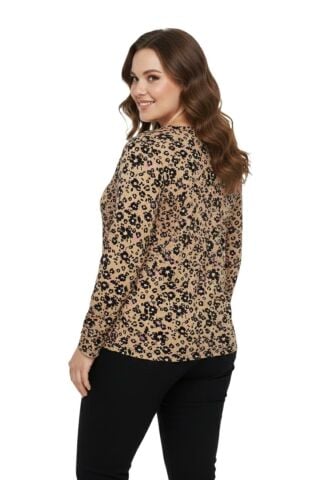 Kadın V Yaka Baskılı 2 Düğmeli Bluz BGL-ST05093