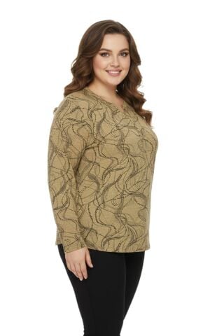 Kadın V Yaka Baskılı 2 Düğmeli Bluz BGL-ST05094