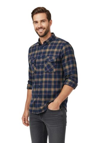 Erkek Kışlık Slim Fitt Uzun Kol Çift Cep Kapak Gömlek 2418 BGL-ST04799