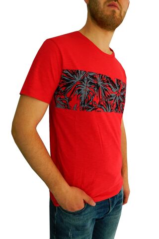 Erkek Sıfır Yaka Flamlı Tişört Bgl-st01048