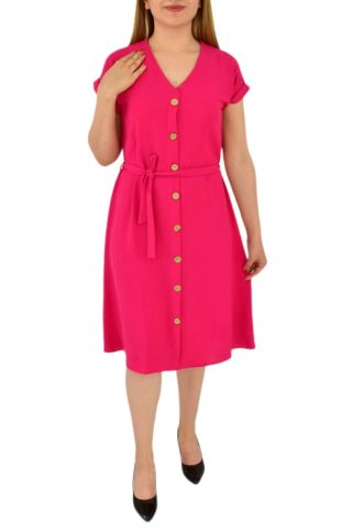 Kadın Dügmeli Ayrobin Kısa Kol Elbise BGL-ST03031