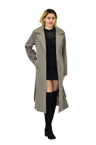 Kadın Çizgili Uzun Kaşe Kaban BGL-ST04118