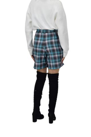 Kadın Ekose Kolej Şort Etek Yeşil Füme MNS-26