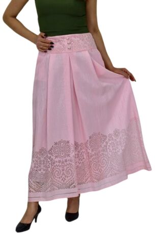 Kadın Pembe Piliseli Uzun Etek MNLS86997