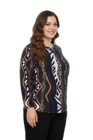 Kadın V Yaka Baskılı 2 Düğmeli Bluz BGL-ST05096