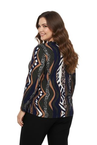 Kadın V Yaka Baskılı 2 Düğmeli Bluz BGL-ST05096