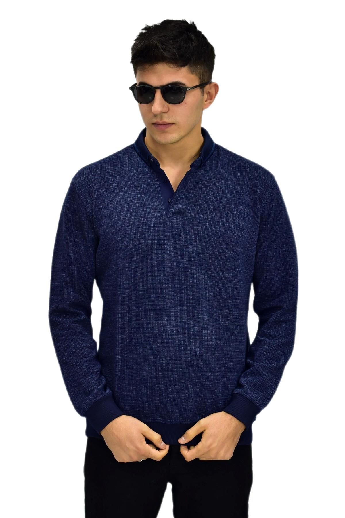 Erkek Polo Yaka Sweatshirt R2253 BGL-ST03200