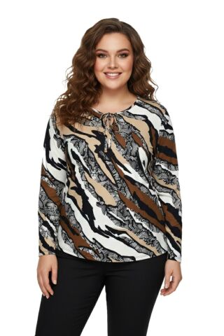 Kadın Baskılı Yaka Bağlamalı Bluz BGL-ST05100