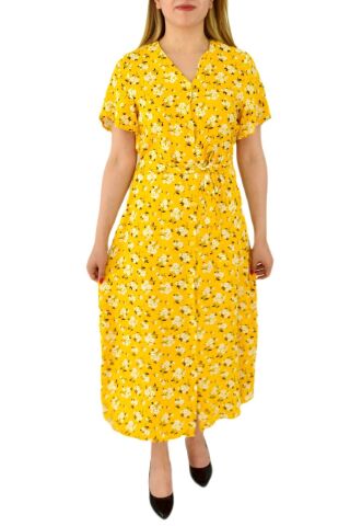 Kadın Çiçekli Kısa Kol Dügmeli Elbise BGL-ST03034