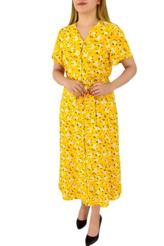 Kadın Çiçekli Kısa Kol Dügmeli Elbise BGL-ST03034