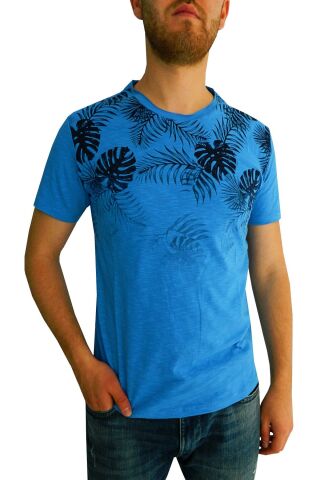 Erkek Sıfır Yaka Flamlı Tişört Bgl-st01050