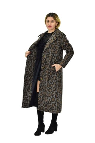 Kadın Leopar Desenli Uzun Kaşe Kaban BGL-ST04114