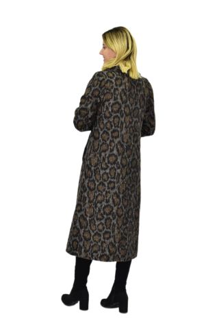 Kadın Leopar Desenli Uzun Kaşe Kaban BGL-ST04114