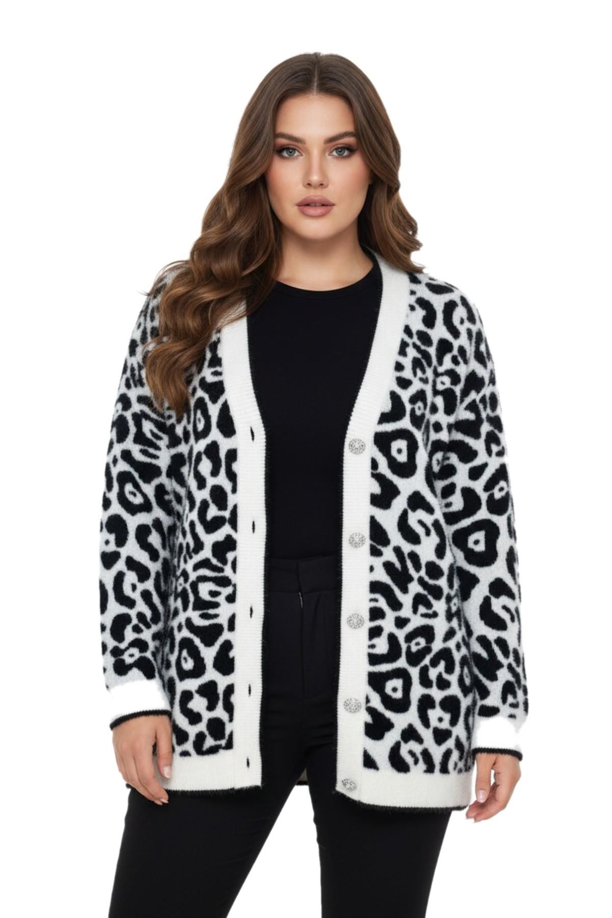 Kadın Leopar Desen Hırka 101002 BGL-ST04079