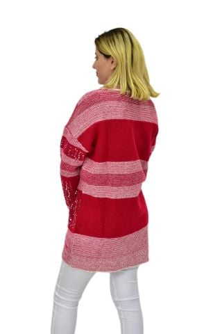 Kadın Pullu Çizgili Oversize Kazak 7592 BGL-ST04076