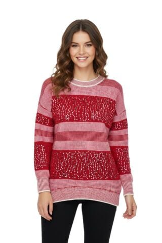 Kadın Pullu Çizgili Oversize Kazak 7592 BGL-ST04076