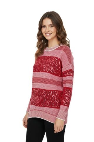 Kadın Pullu Çizgili Oversize Kazak 7592 BGL-ST04076