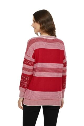 Kadın Pullu Çizgili Oversize Kazak 7592 BGL-ST04076