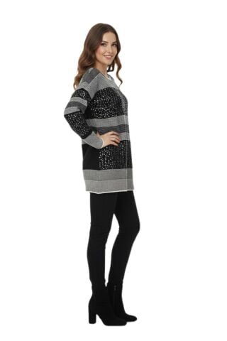 Kadın Pullu Çizgili Oversize Kazak 7592 BGL-ST04076