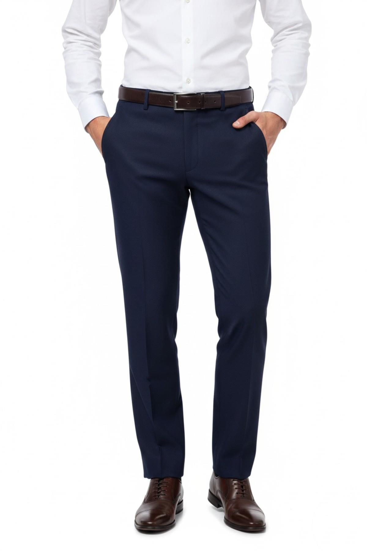 Erkek Regular Fit Armürlü Kumaş Pantolon Likra Kumaş BGL-ST05038