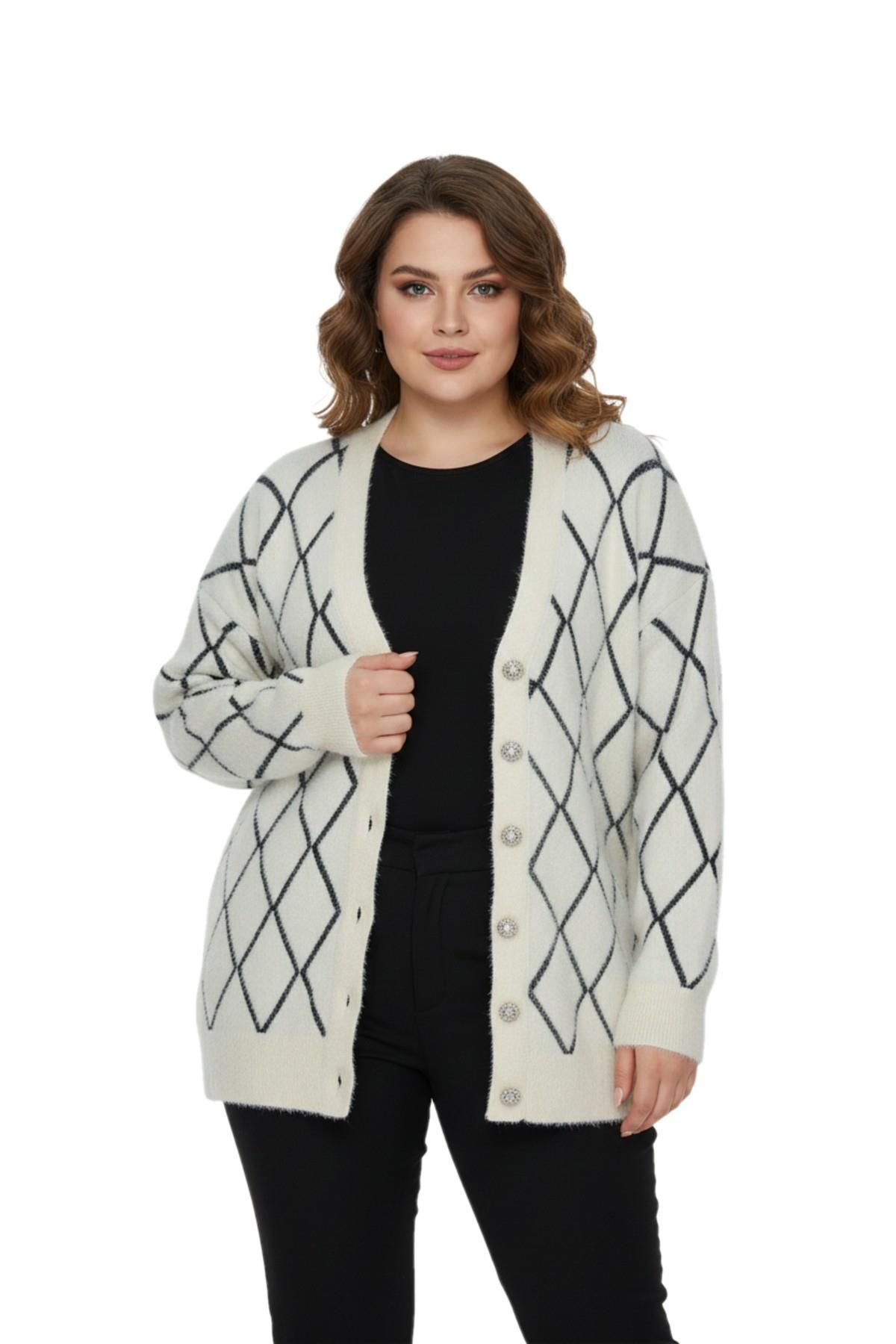 Kadın Triko Düğmeli Baklava Desen Hırka 5100 BGL-ST04068