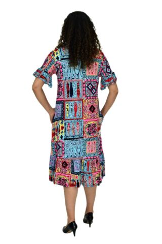 Kadın Kısa Kol Etek Valonlu Likralı Viskon Elbise BGL-ST04672