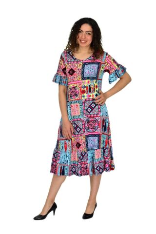 Kadın Kısa Kol Etek Valonlu Likralı Viskon Elbise BGL-ST04672