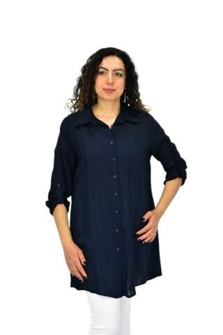 Kadın Lacivert Uzun Kol Gömlek BGL-ST04661