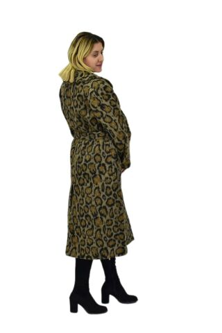Kadın Leopar Desenli Uzun Kaşe Kaban BGL-ST04064