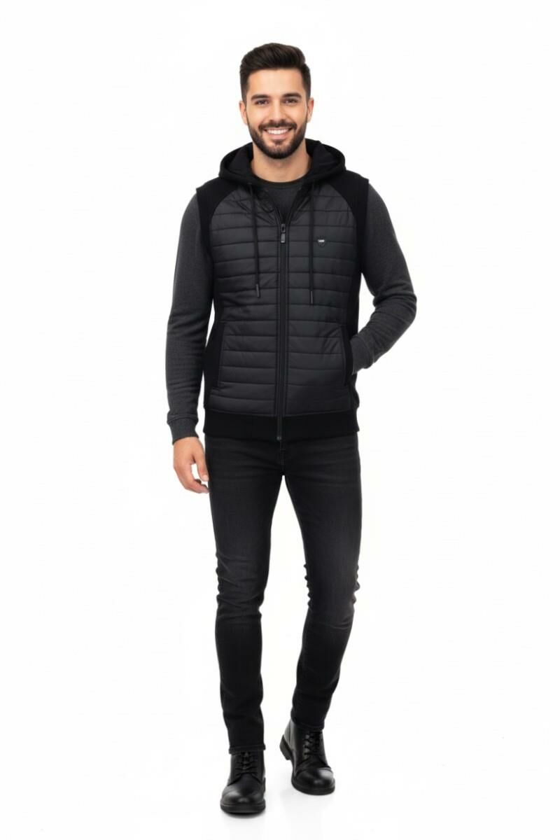 Erkek Kapitone Modelli 3 İplik Kapüşonlu Yelek BGL-ST04866