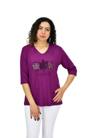 Kadın Kısa Kol Taşlı Bluz BGL-ST04711