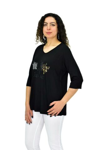 Kadın Kısa Kol Taşlı Bluz BGL-ST04711