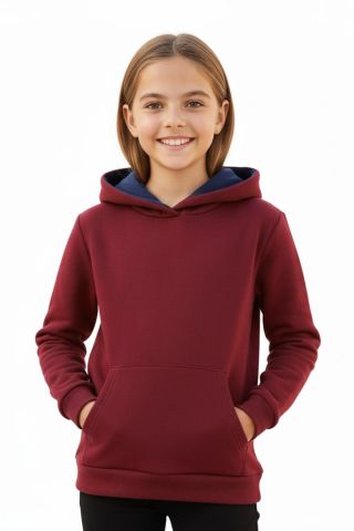 Kız Çocuk Bordo Kapüşonlu Cepli 3 İplik Sweatshirt BGL-ST04998
