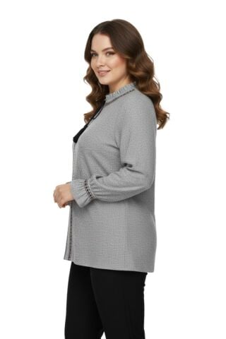 Kadın Yumoş Yaka Bağcıklı Kol Valonlu Modelli Bluz BGL-ST05141