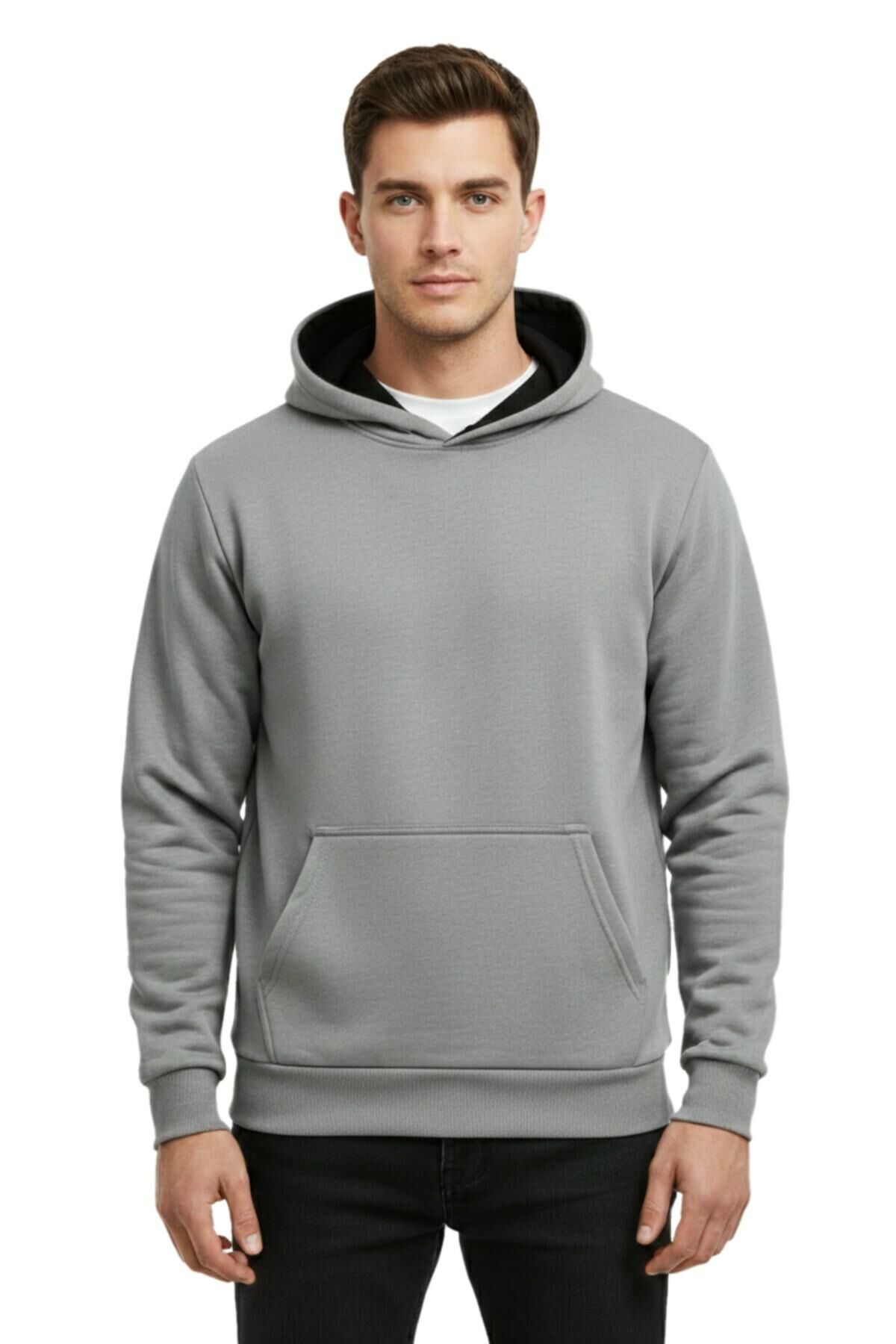 Erkek Gri Kapüşonlu Sweatshirt BGL-ST05196