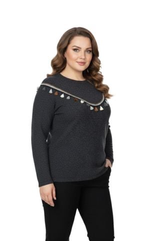 Kadın Yumoş Önü Püsküllü Modelli Bluz BGL-ST05142