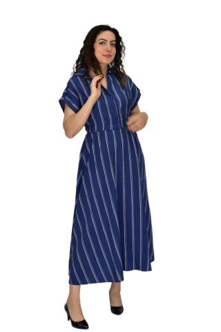 Kadın Beli Lastikli Çizgili Elbise BGL-ST04638
