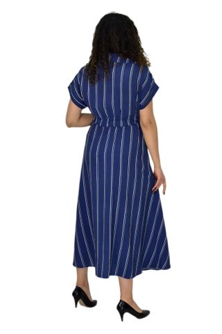Kadın Beli Lastikli Çizgili Elbise BGL-ST04638