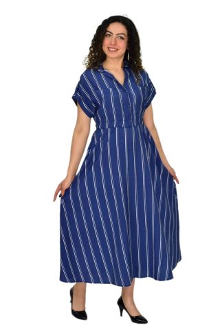 Kadın Beli Lastikli Çizgili Elbise BGL-ST04638