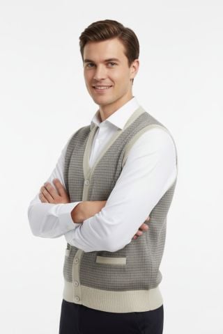 Erkek Düğmeli Yelek Cepli Çelik Örgü Klasik Kalıp BGL-ST04835