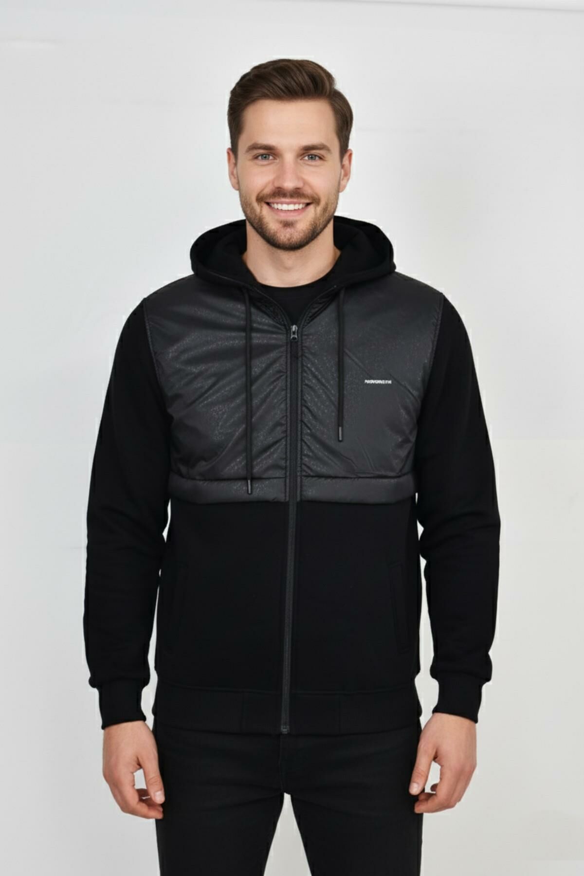 Erkek Kapitone Modelli 3 İplik Kapüşonlu Sweatshirt BGL-ST04865