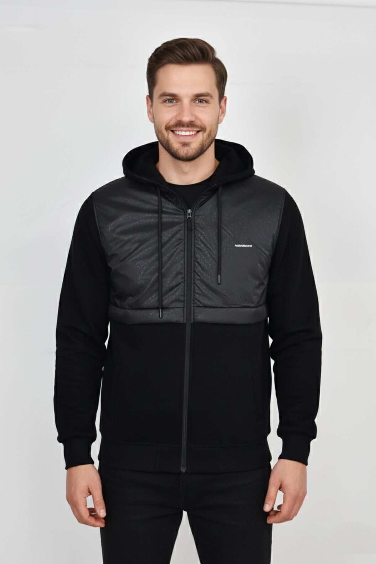 Erkek Kapitone Modelli 3 İplik Kapüşonlu Sweatshirt BGL-ST04865