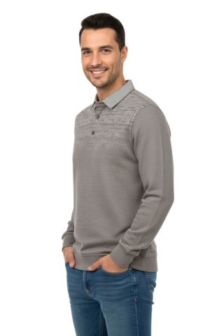 Erkek Gömlek Yaka Jakarlı Regular Fit Sweatshirt BGL-ST04958