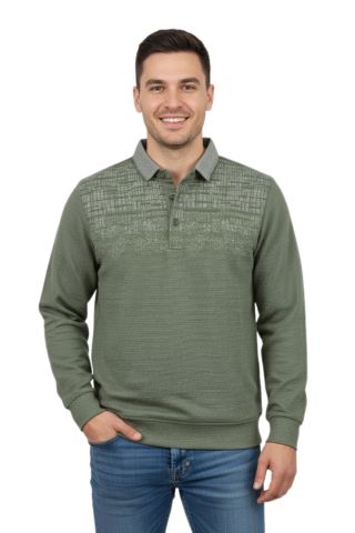 Erkek Gömlek Yaka Jakarlı Regular Fit Sweatshirt BGL-ST04958