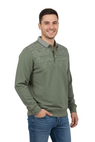 Erkek Gömlek Yaka Jakarlı Regular Fit Sweatshirt BGL-ST04958