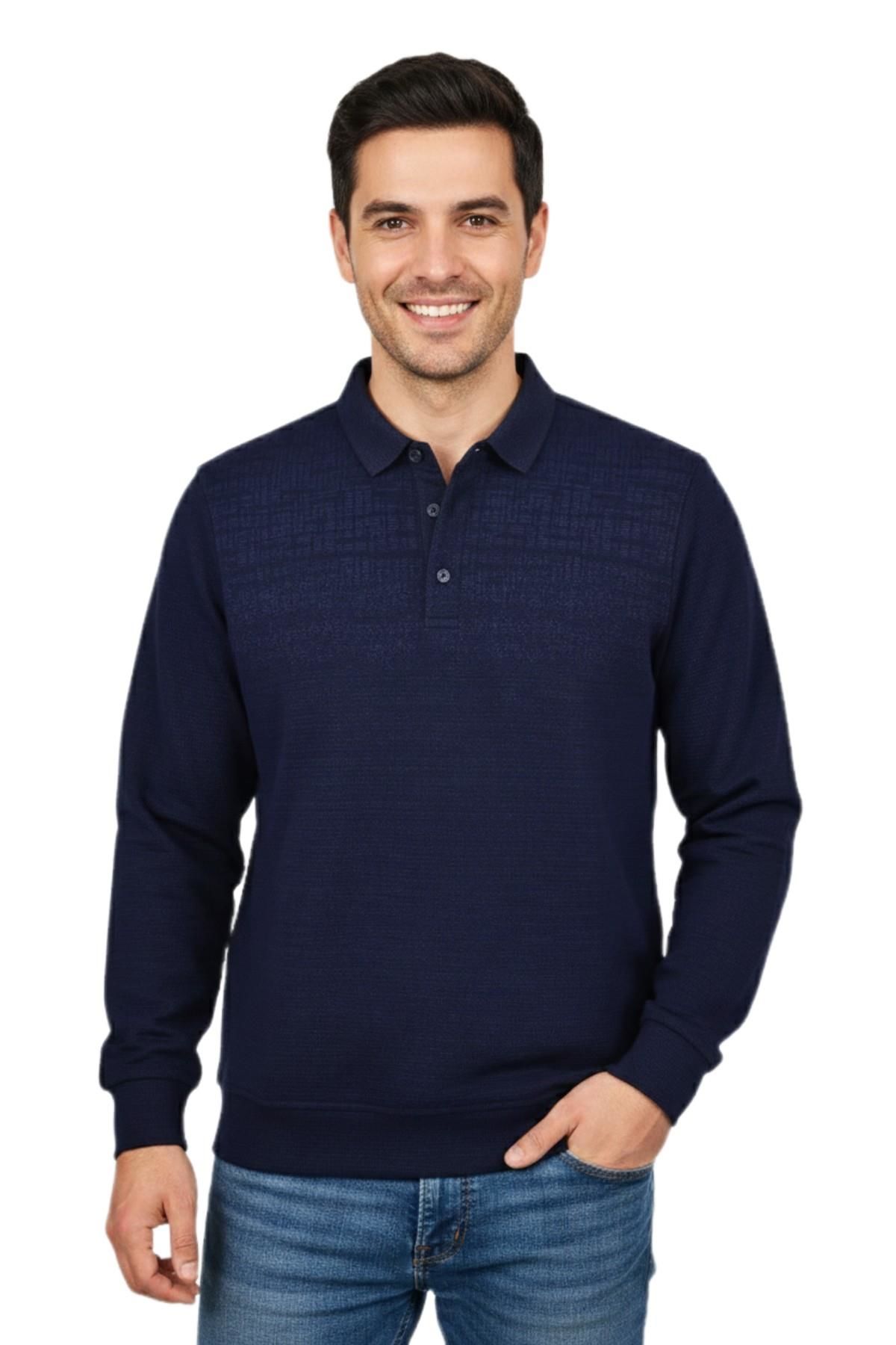 Erkek Gömlek Yaka Jakarlı Regular Fit Sweatshirt BGL-ST04958