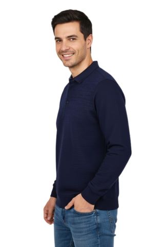 Erkek Gömlek Yaka Jakarlı Regular Fit Sweatshirt BGL-ST04958