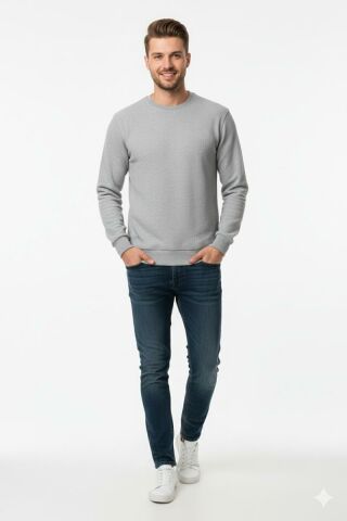 Erkek Sıfır Yaka Selanik Sweatshirt Regular Kalıp BGL-ST04870