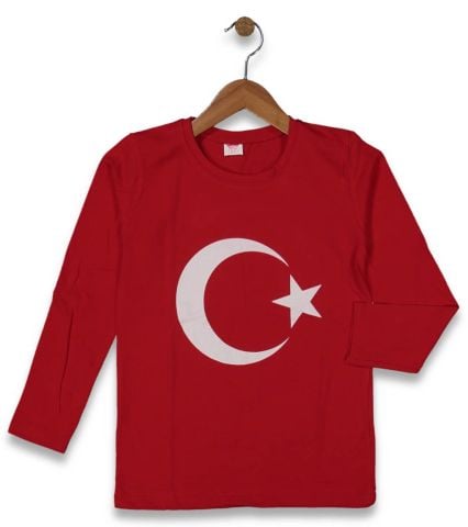 Çocuk Bayrak Baskılı Uzun Kol Tişört BGL-ST04462