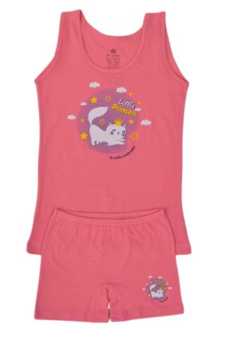 Kız Çocuk Kedi Baskılı Atlet Boxer Takım 8535 BGL-ST03482